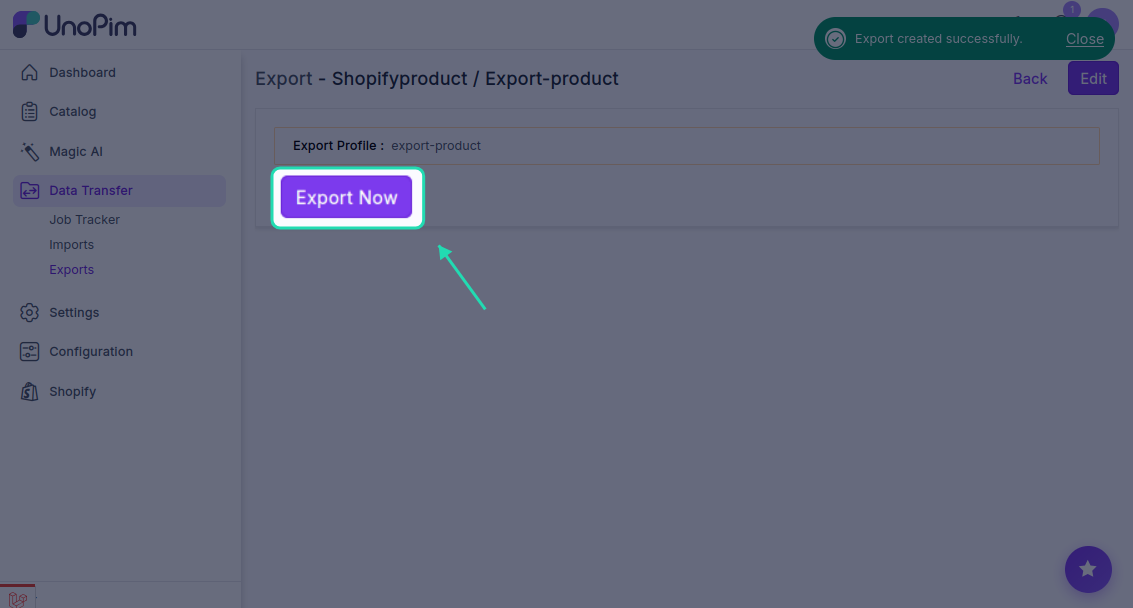 Export Now Button