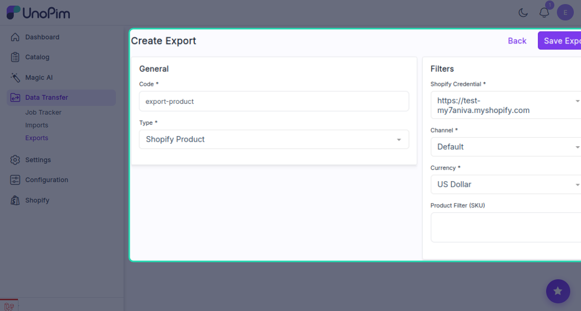 Product Export Form