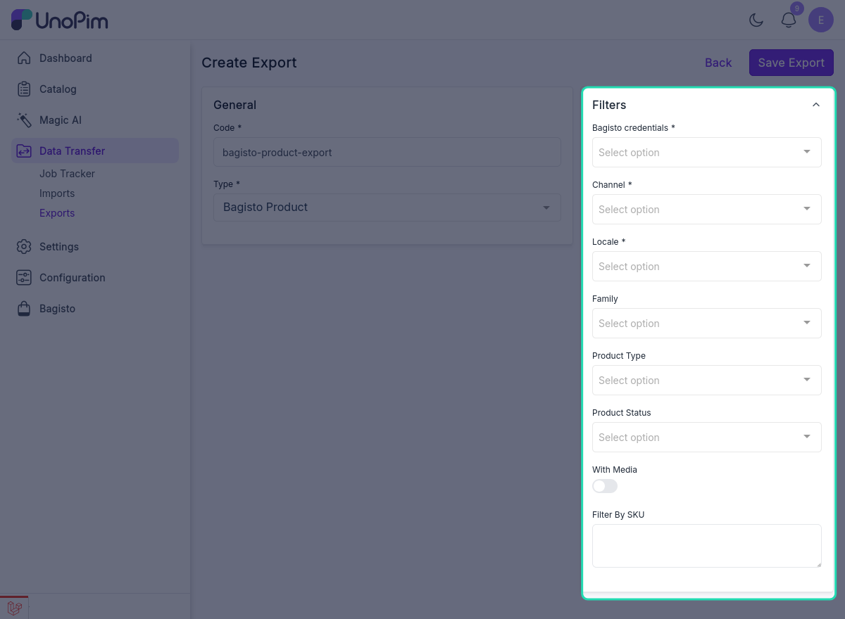 Product Export Filters