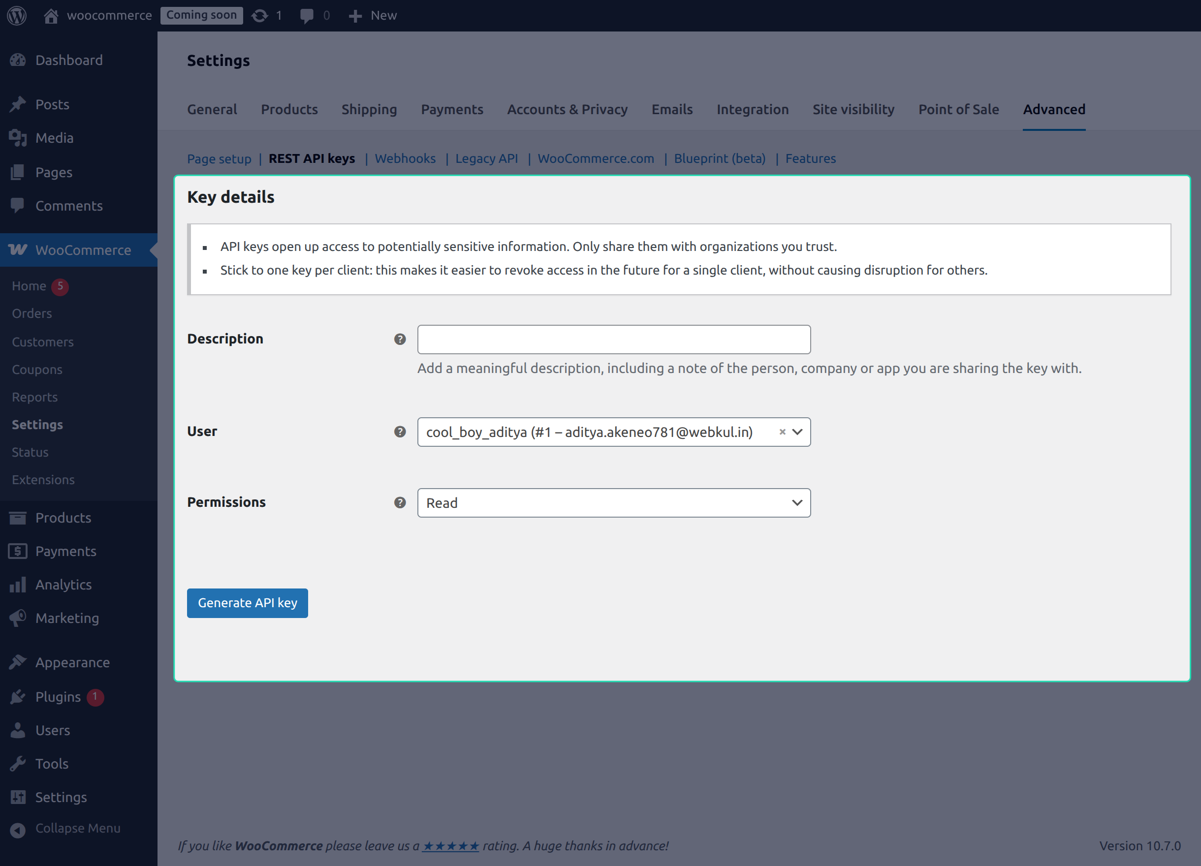 Generate API Key Form