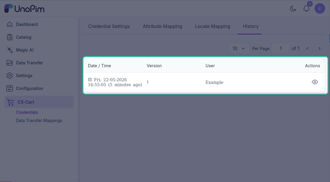 Credential history tab