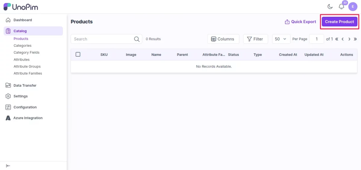 Create Product Button