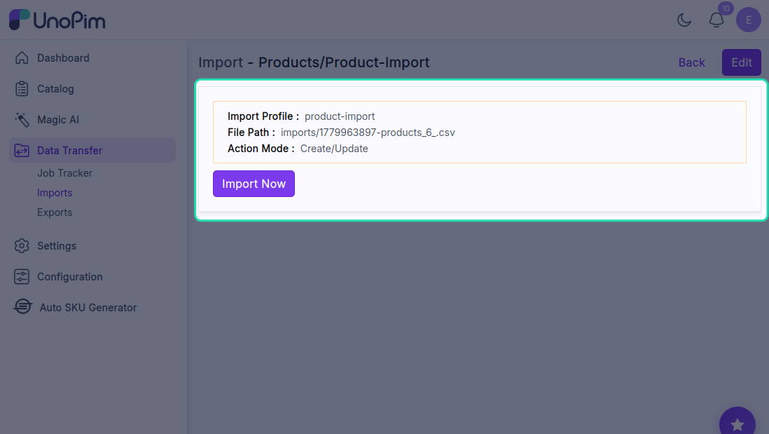 Import Now Button