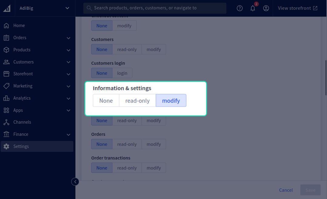 BigCommerce API account scopes