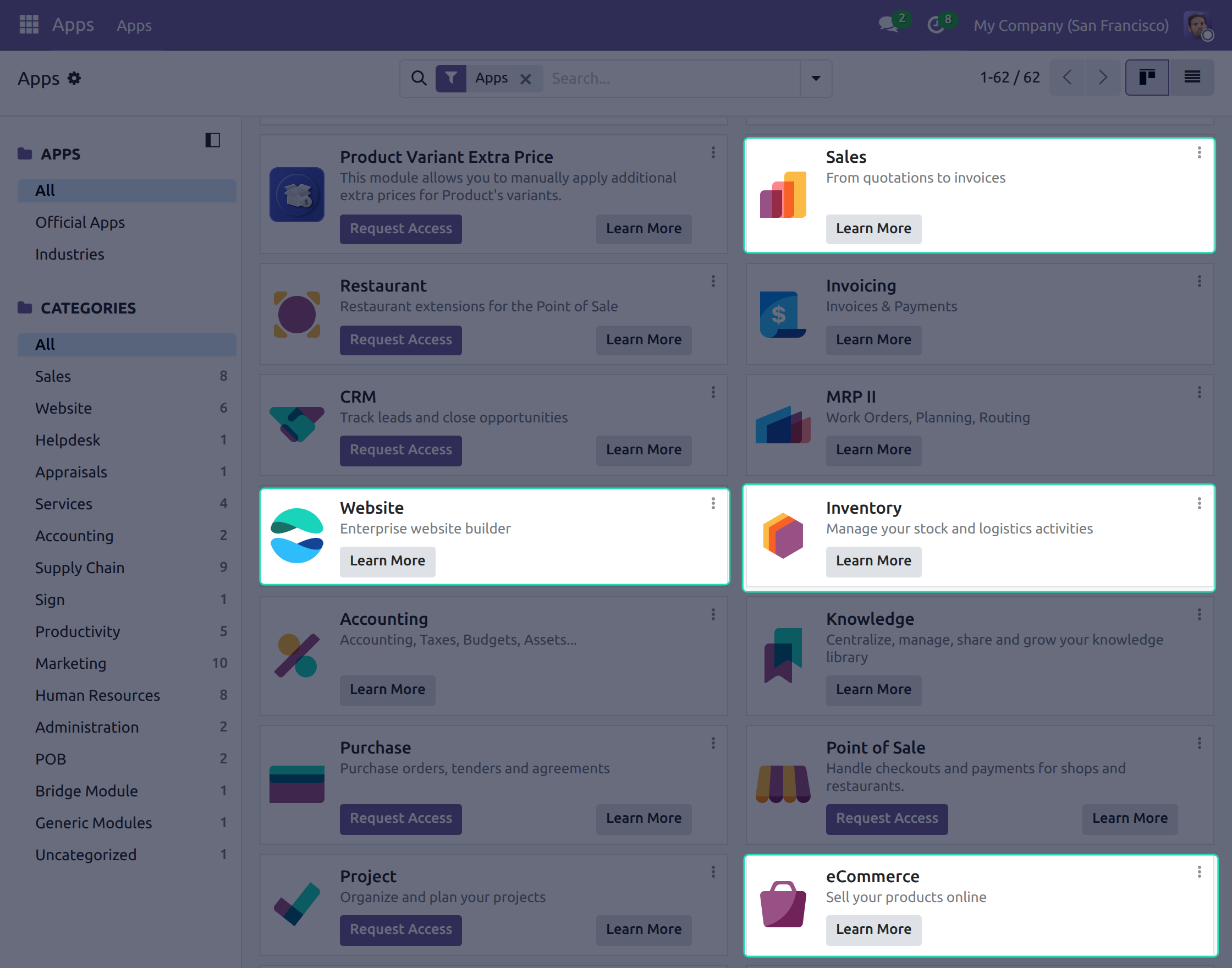 Required Odoo Apps