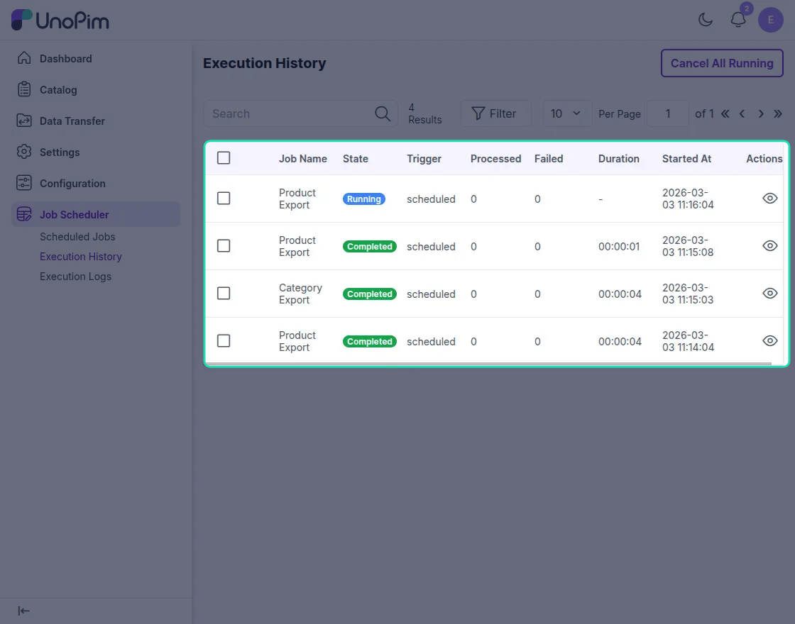 Execution History Grid