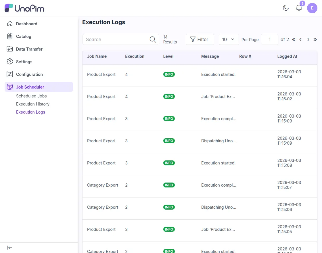 Execution Logs Grid