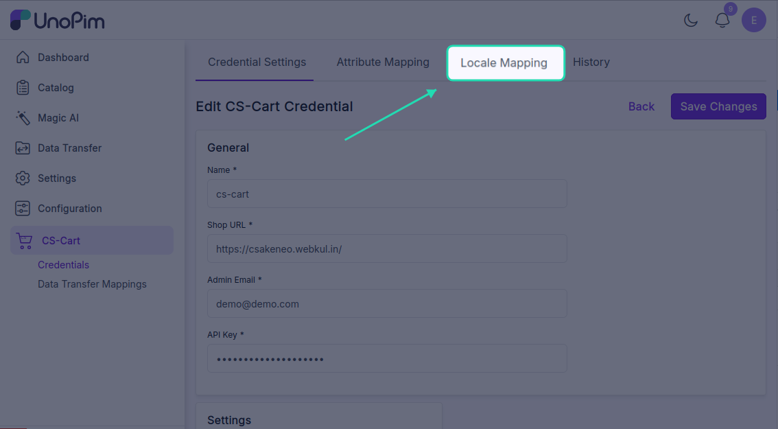 Locale Mapping tab