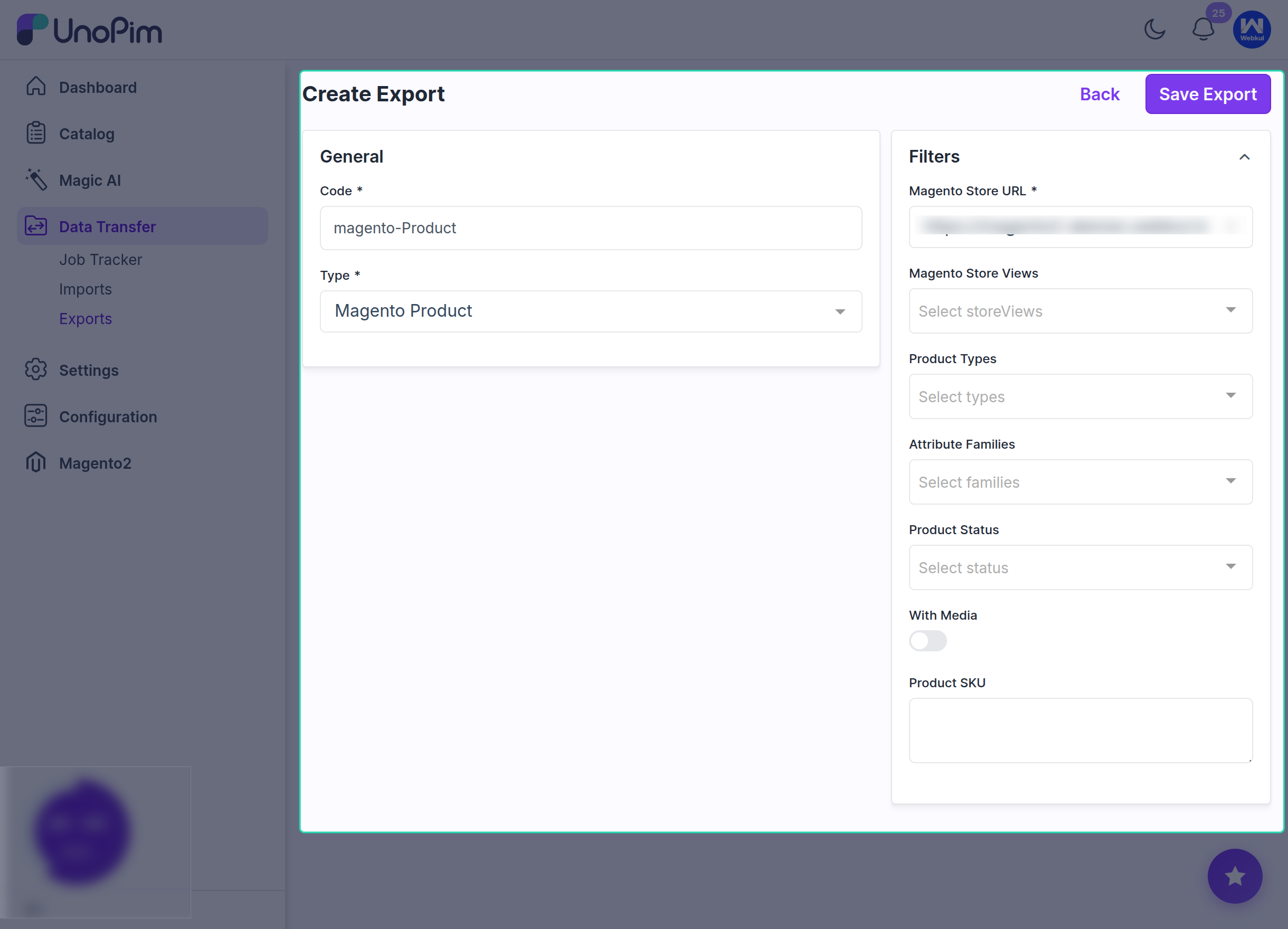 Select Export Type