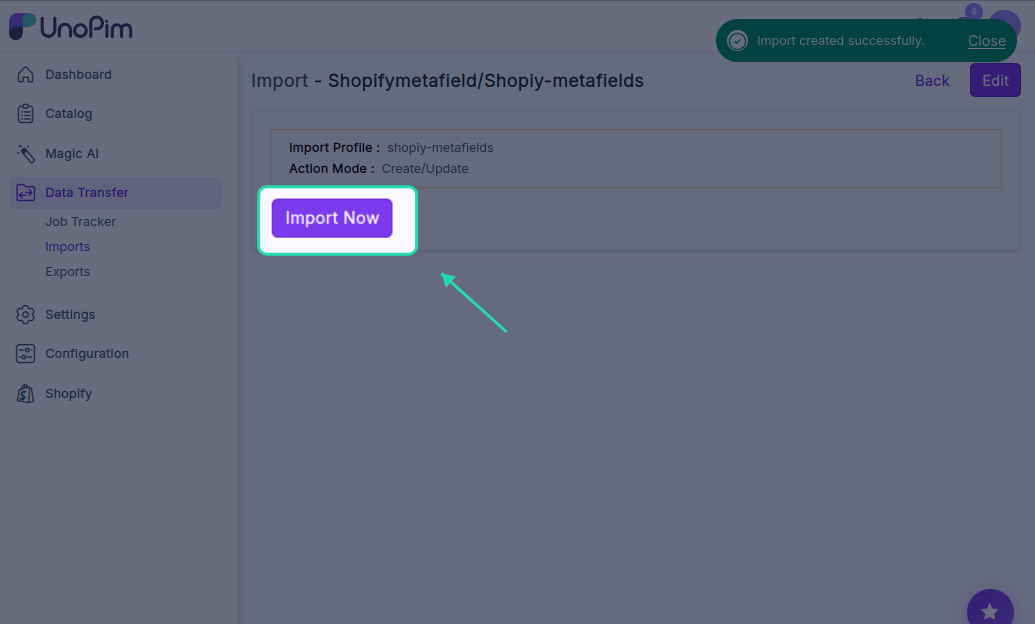 Import Now Button