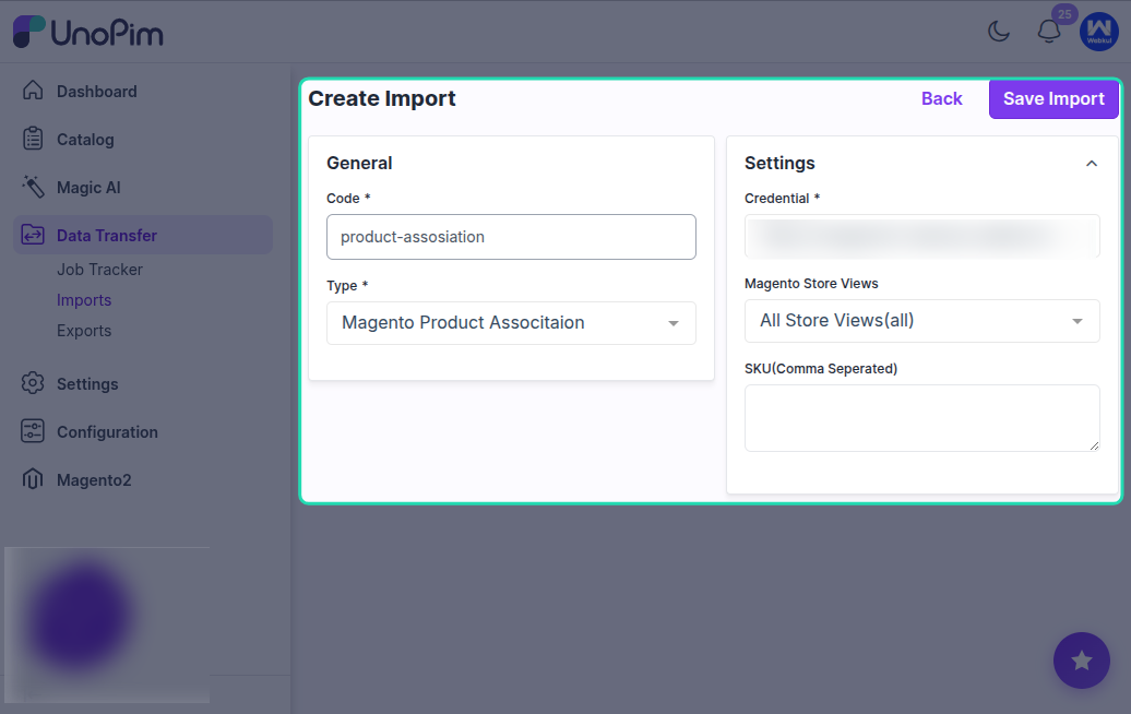 Select Import Type
