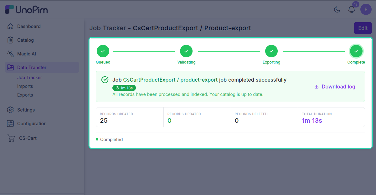 Tracker export progress