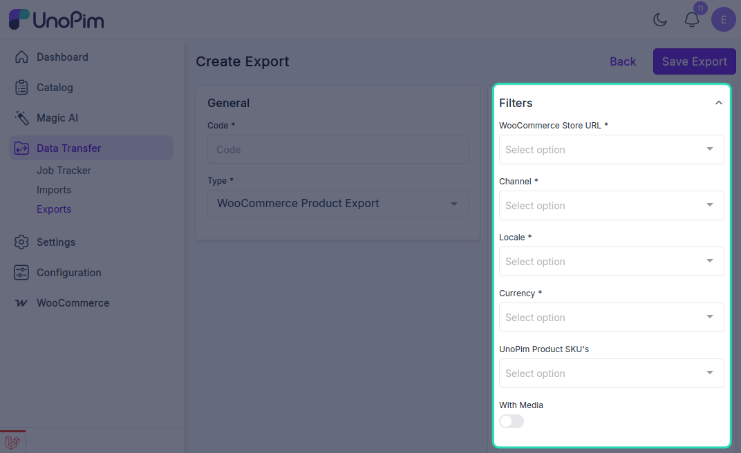 Product Export Filters