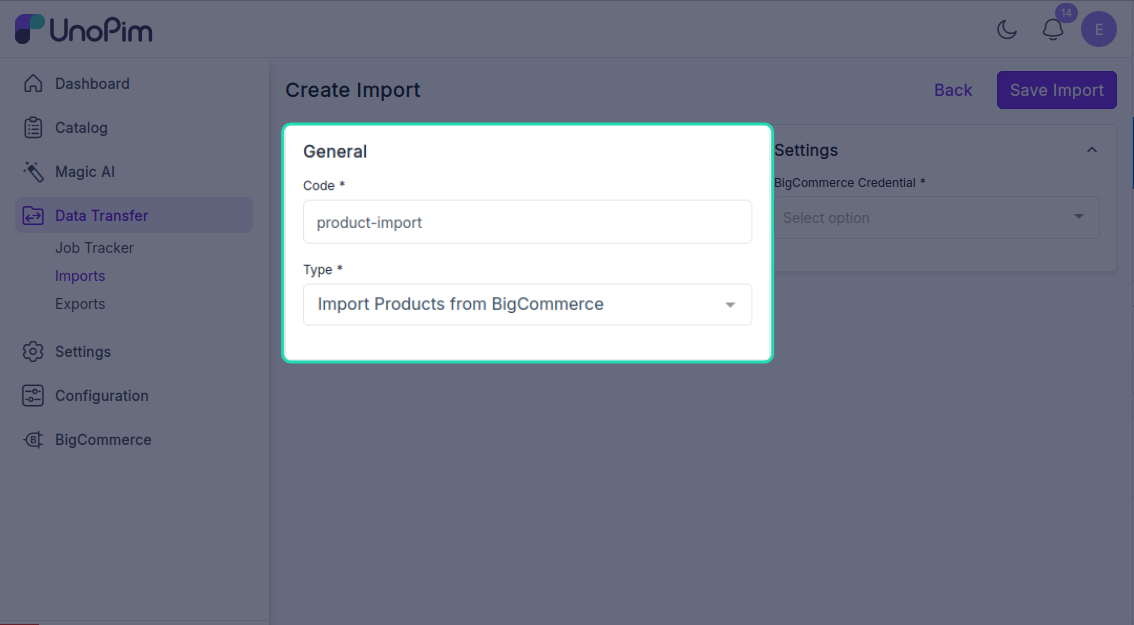 Import profile form filled