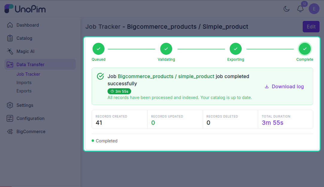 Tracker export progress