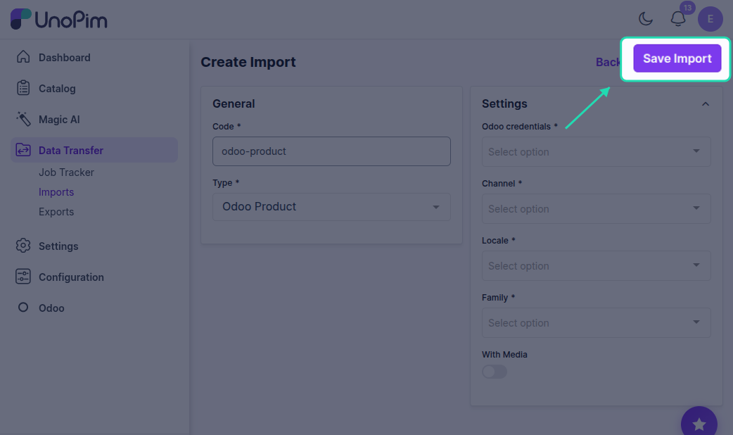 Save Import Button