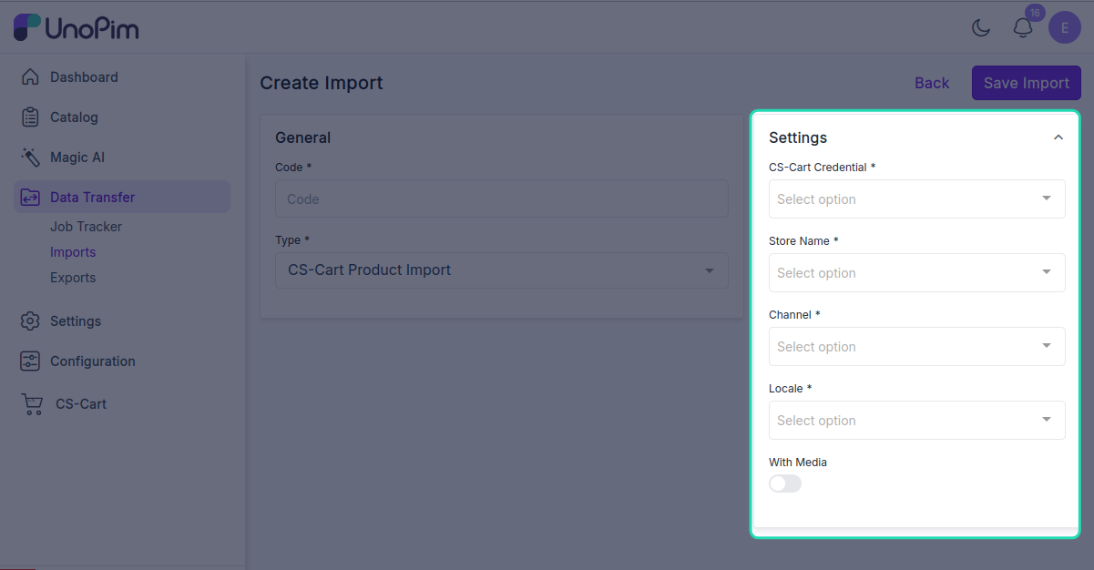 Import profile filters