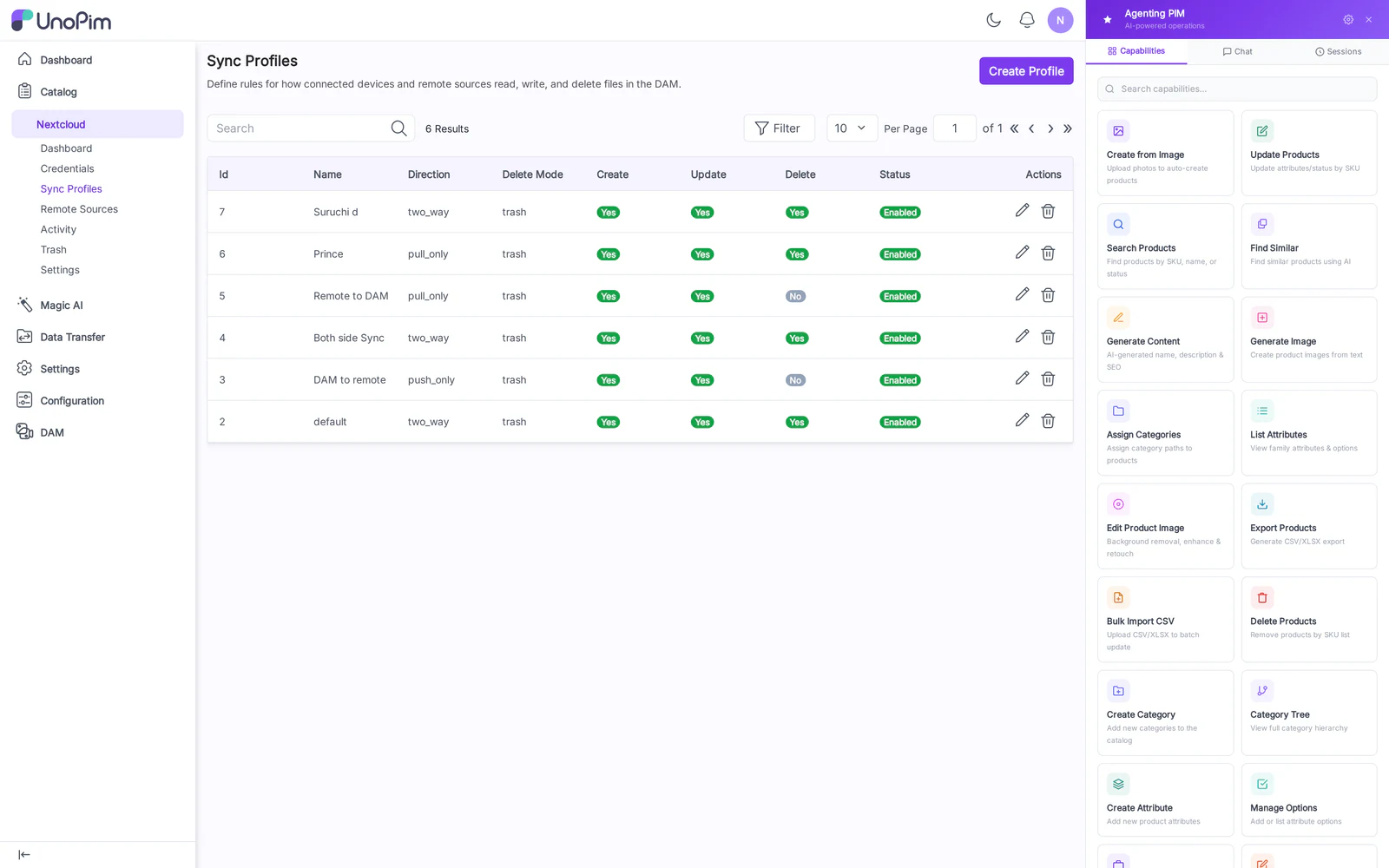 Sync profiles list