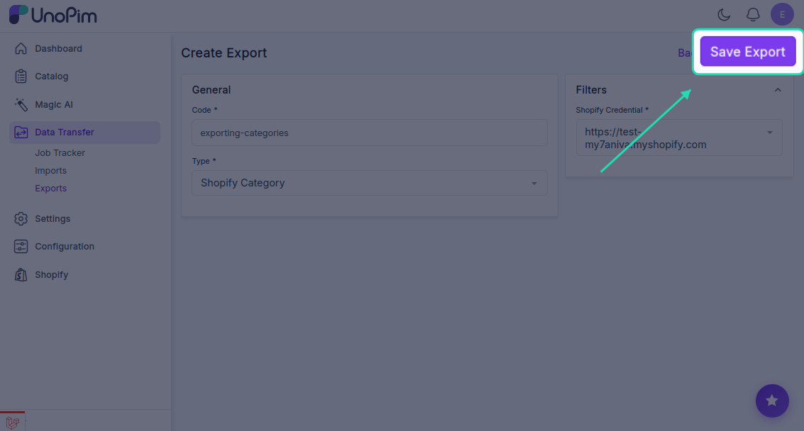 Export Now Button