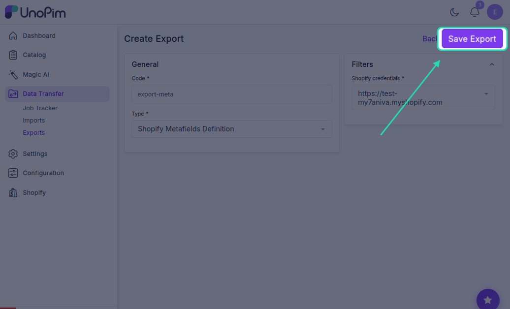 Export Now Button