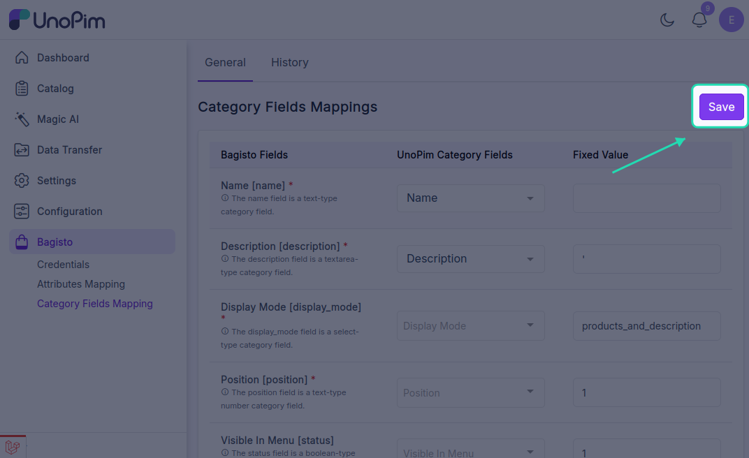 Save Category Mapping