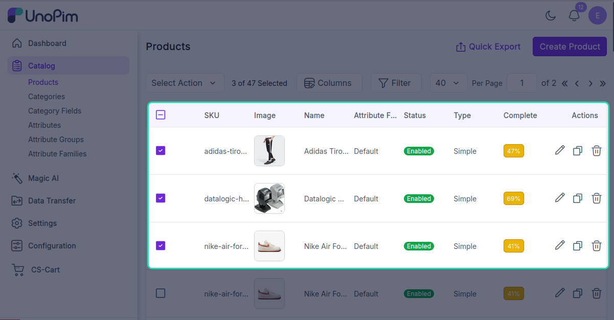 Selected products