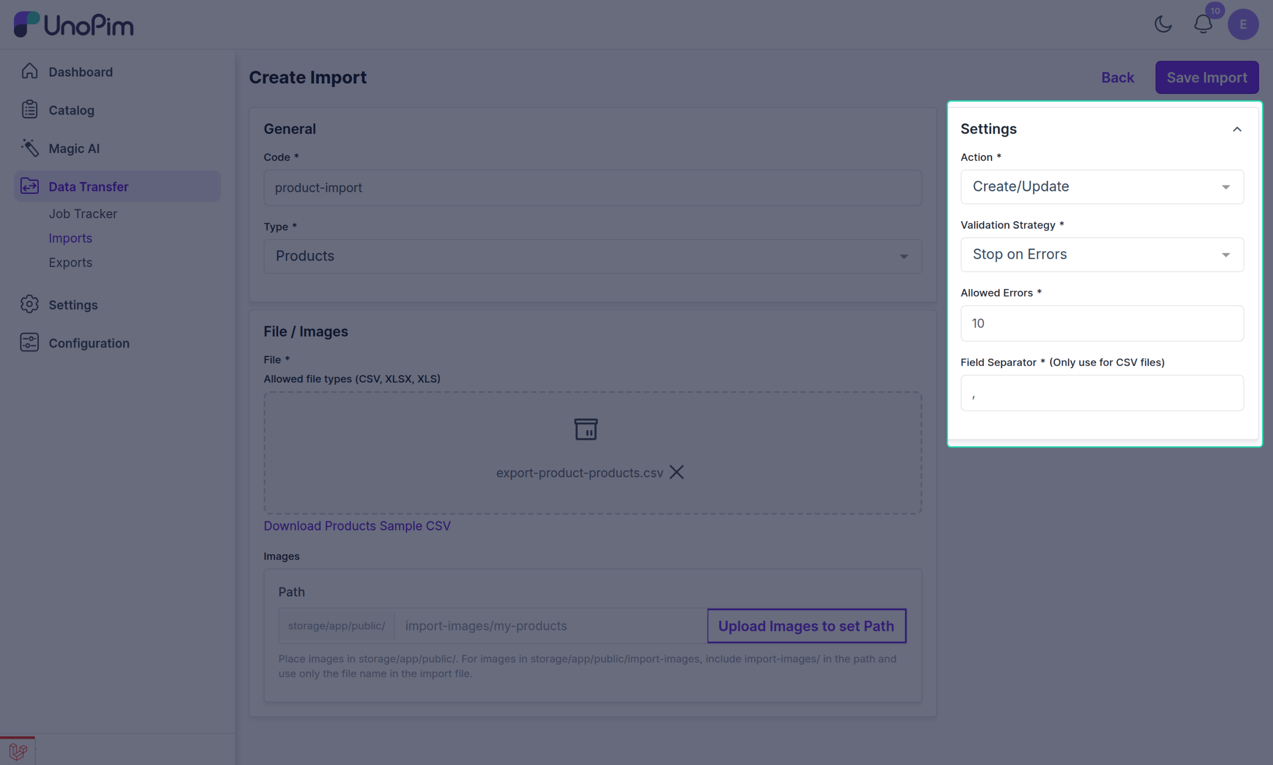 Import Settings