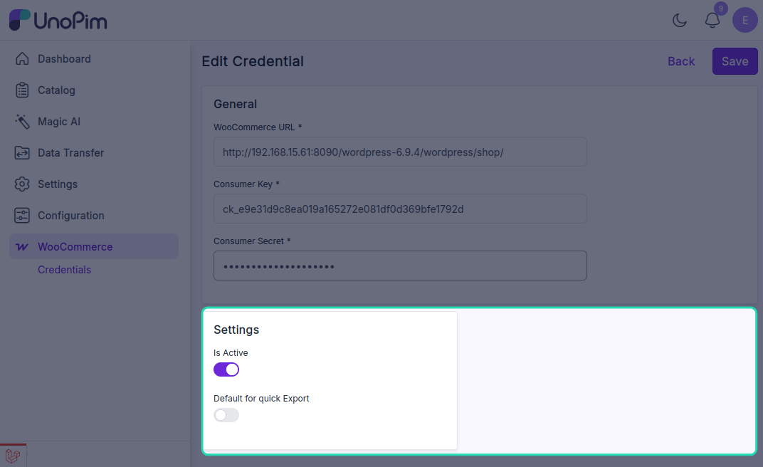 Credential Settings