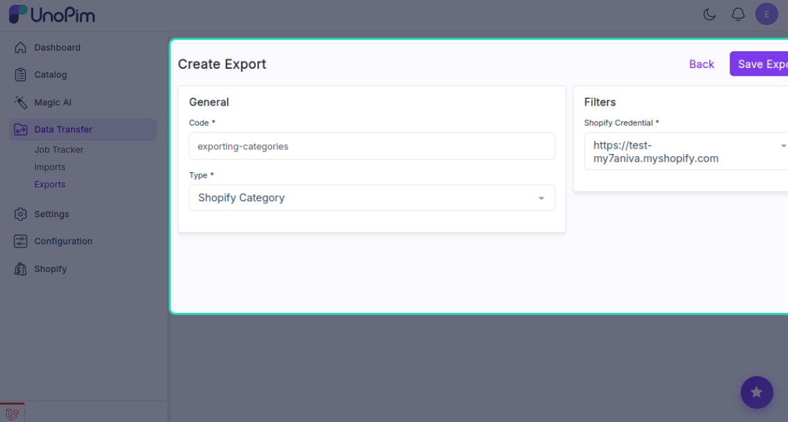 Category Export Form