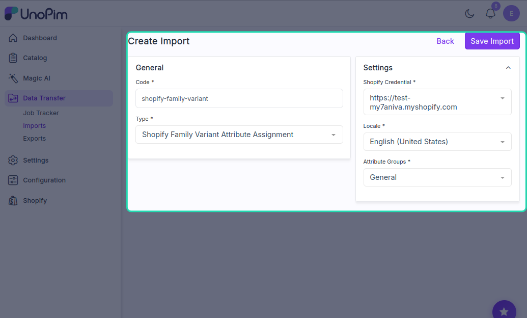 Family Variant Attribute Assignment Import Settings