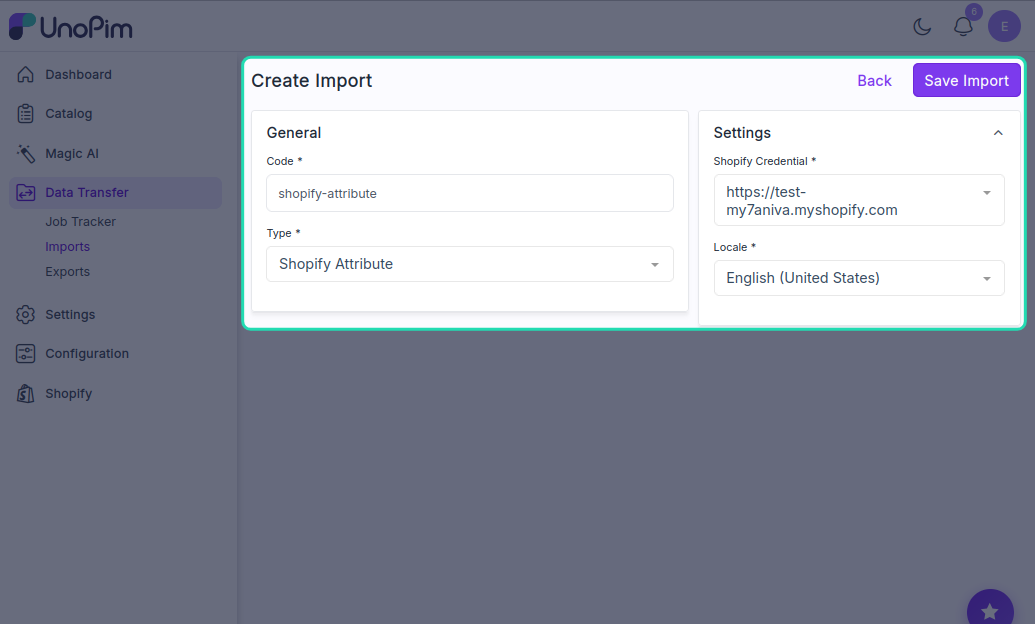 Attribute Import Settings