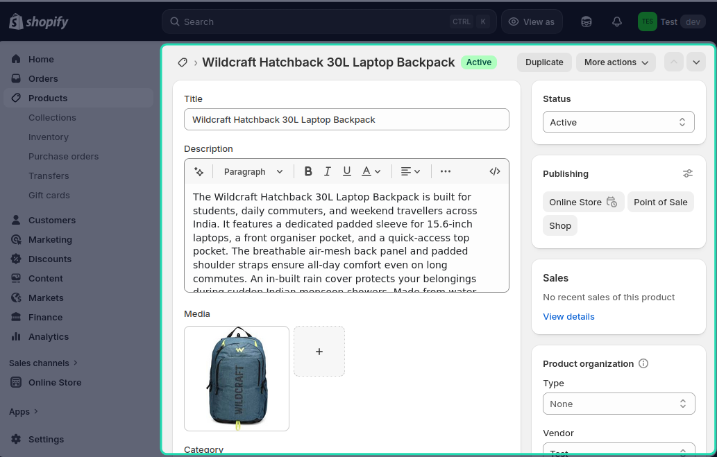 Shopify Products Page