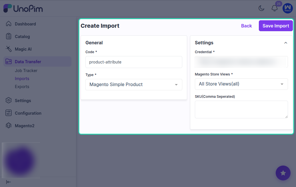Select Import Type