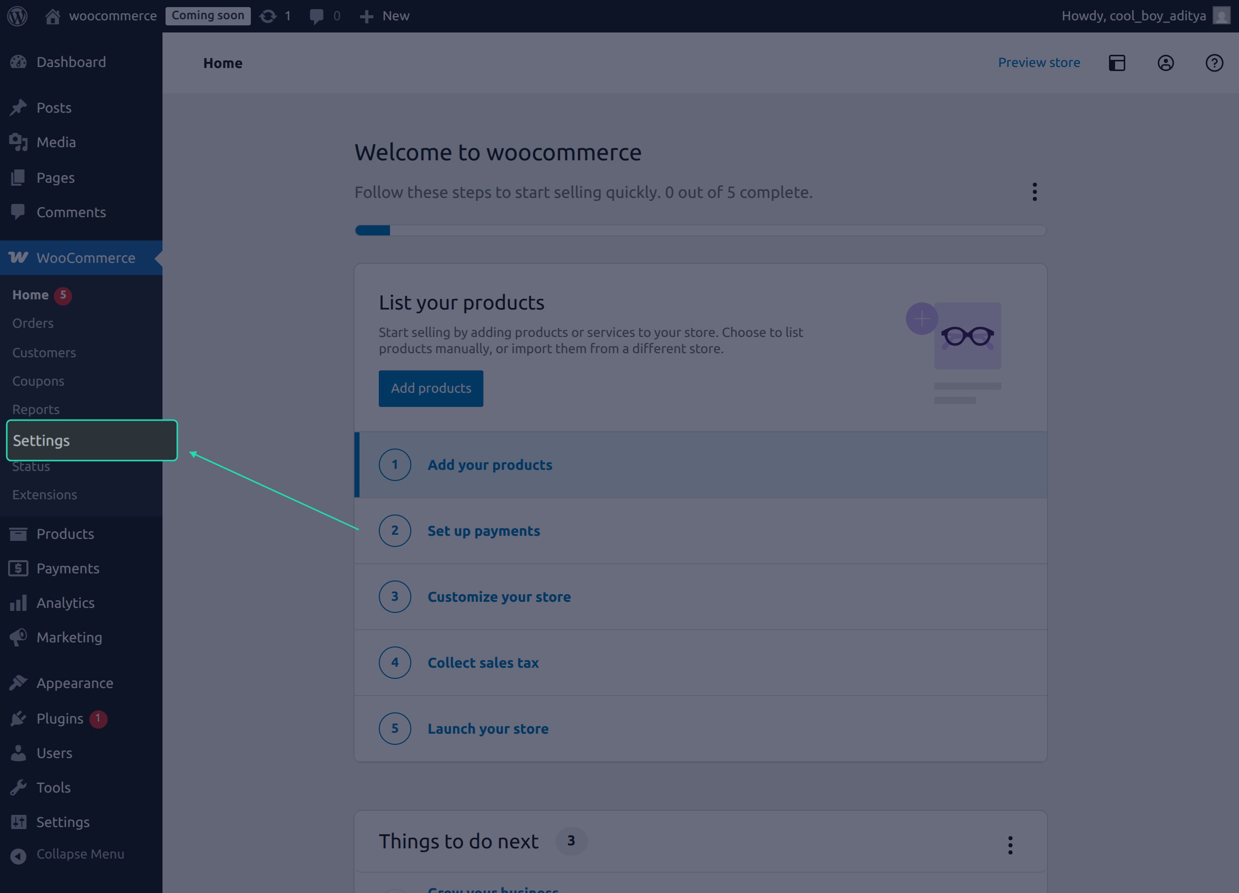 WooCommerce Settings Navigation