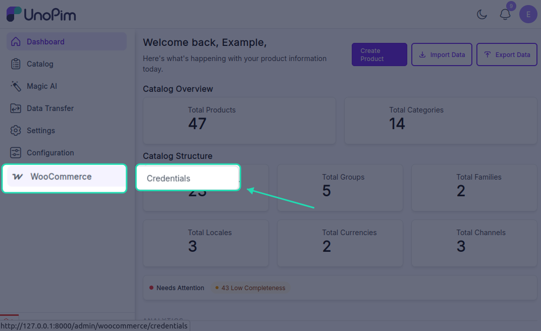 Credential Setup Navigation